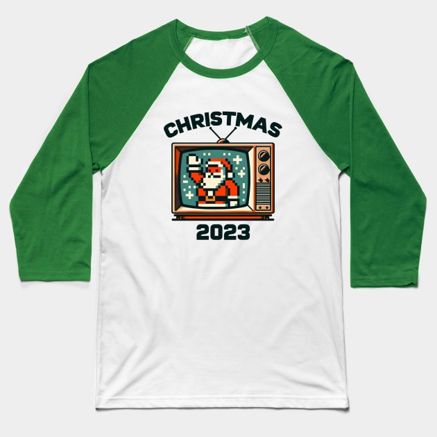 Christmas 2023: Retro Gaming Santa Baseball T-Shirt by Retro Travel Design